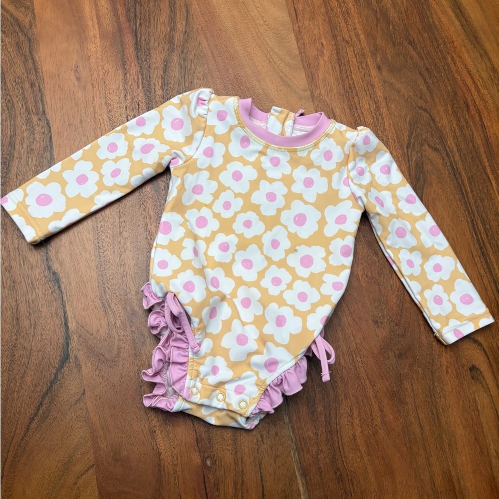 Caden Lane Sunshine Daisy Rash Guard with Ruffle Bottom